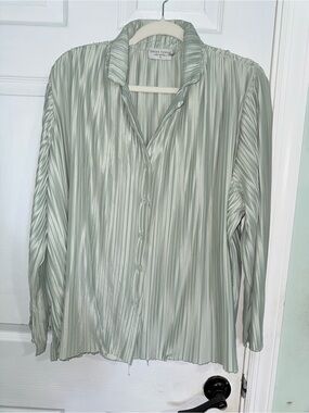 Dress Forum Pleated Button-Front Blouse in Sage Green